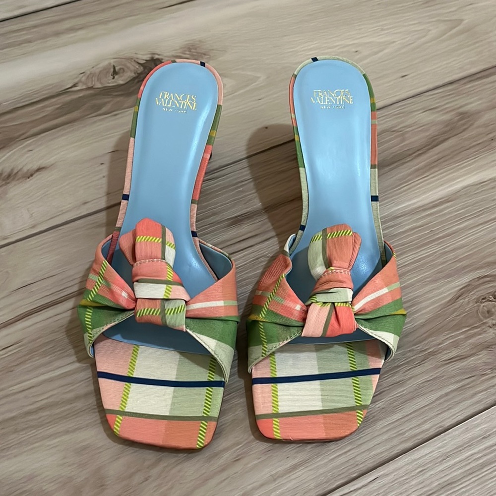 Frances Valentine plaid print slides, size 7.5, brand new